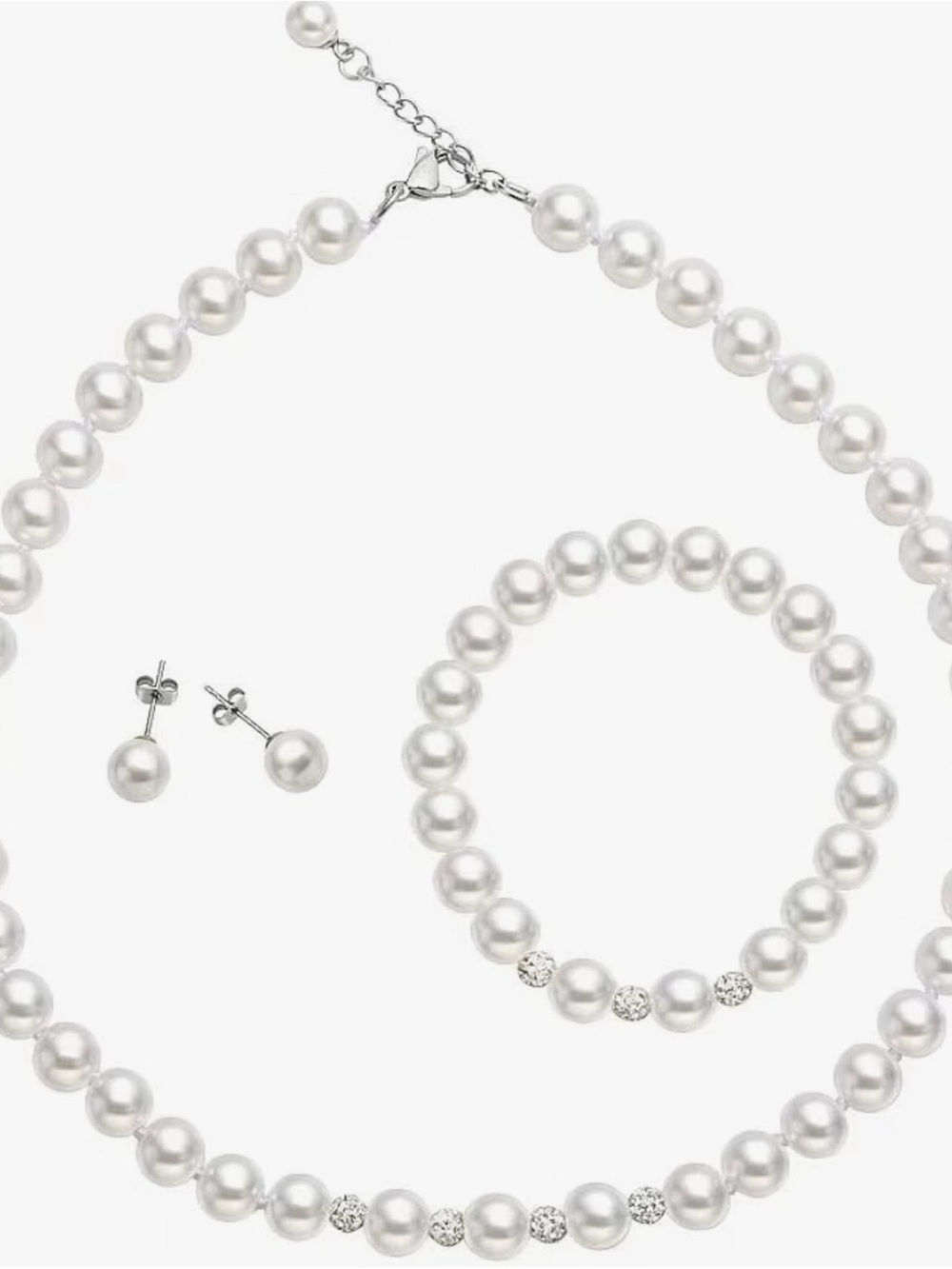 Classic White Pearl Necklace, Bracelet & Earring Set